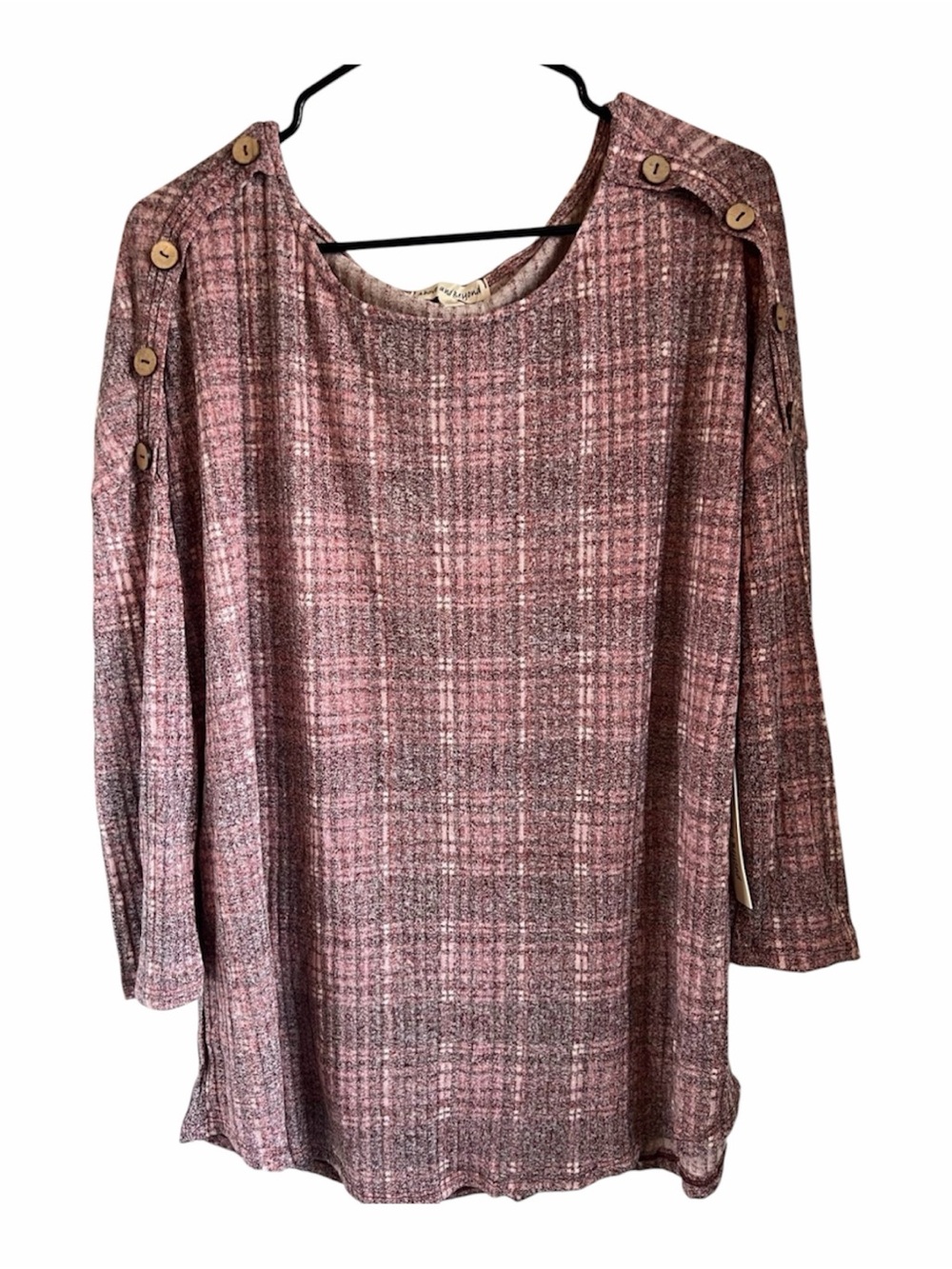 NWT Above And Beyond Women’s Top Size 3X Pink/Gray Multicolor 3/4 Sleeves Button